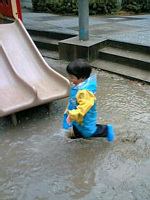 雨の日恒例の水溜り祭♪洗濯と後片付けが大変なんだぞ!(/・_・\)
