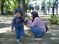 本庄公園で木の実を拾って,お菓子屋さんごっこして遊んだよ.葉っぱのお金で木の実の飴を買うんだよ.