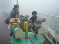 勇敢な人がこんな霧の中急流すべりに行ったよ.すごいねぇ.